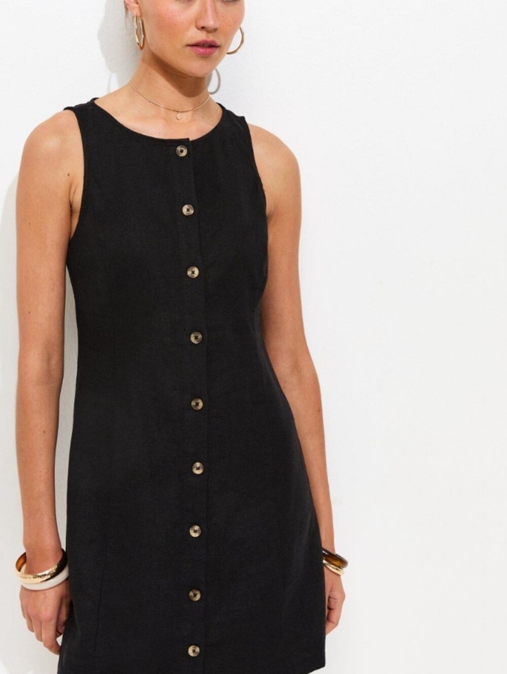BNWT Black Linen Button Up Dress